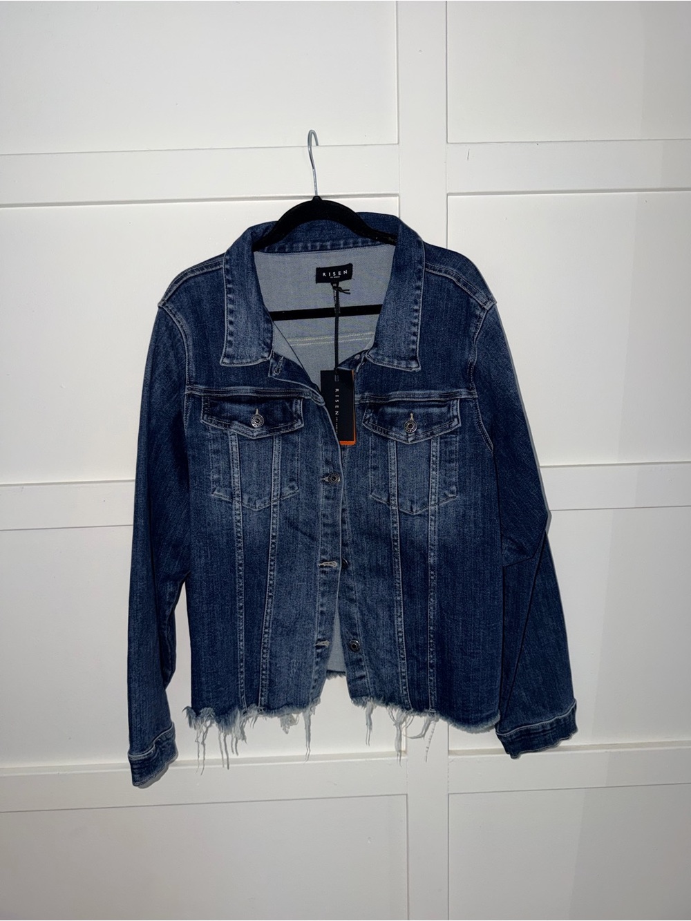 Blank Denim Distressed Jean Jacket - Dark Blue